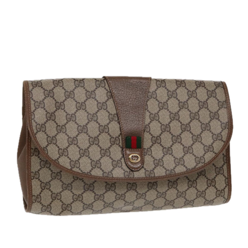 GUCCI GG Supreme Web Sherry Line Clutch Bag PVC Beige Gold 89 01 031 87331