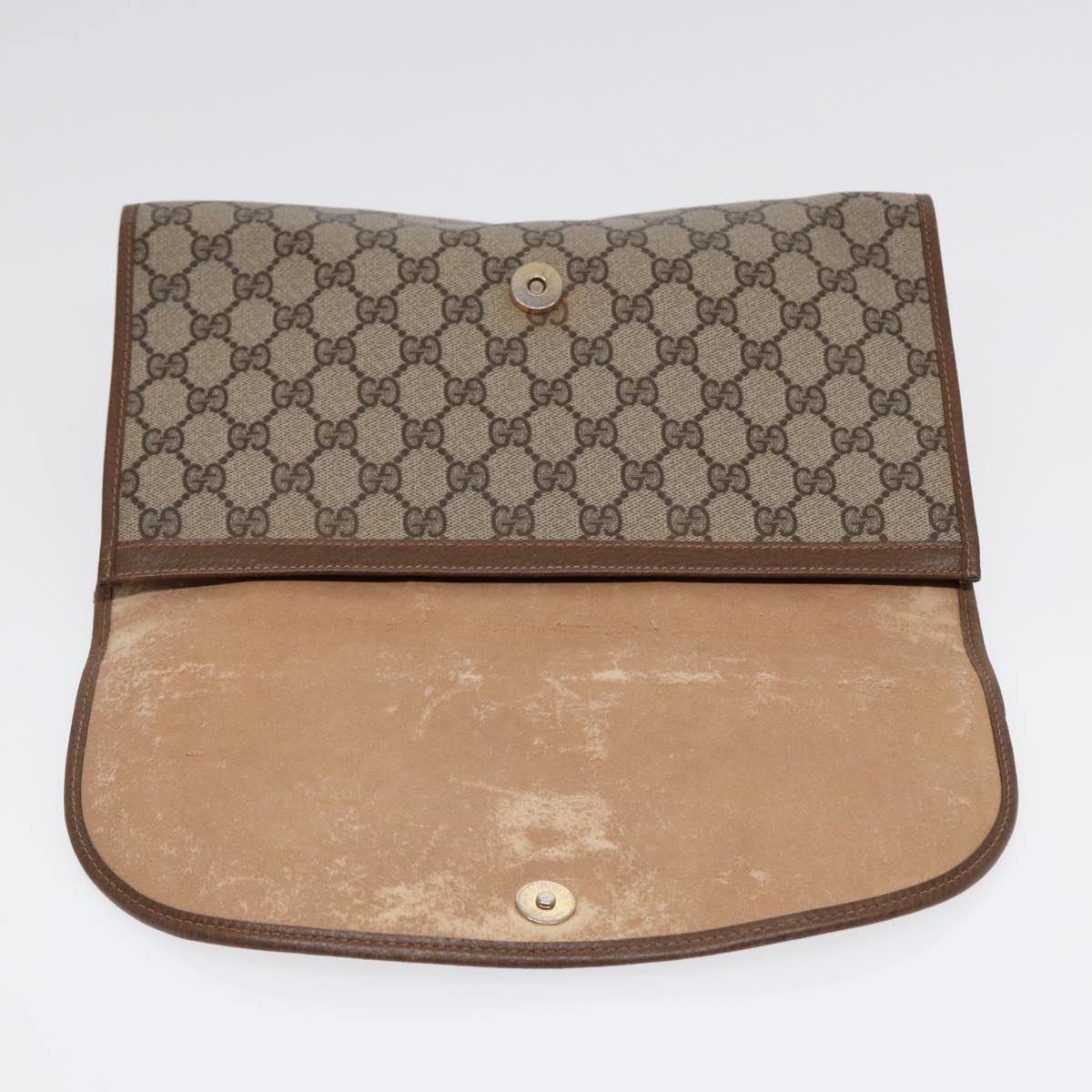 GUCCI GG Supreme Web Sherry Line Clutch Bag PVC Beige Gold 89 01 031 87331