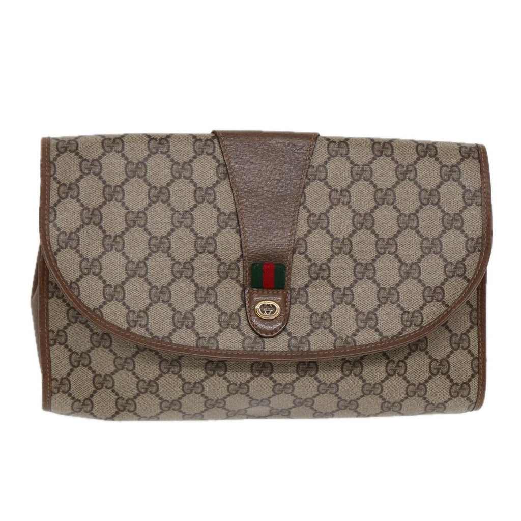 GUCCI GG Supreme Web Sherry Line Clutch Bag PVC Beige Gold 89 01 031 87331
