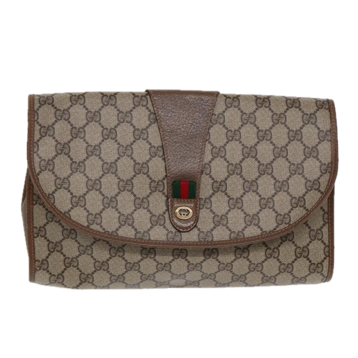 GUCCI GG Supreme Web Sherry Line Clutch Bag PVC Beige Gold 89 01 031 87331