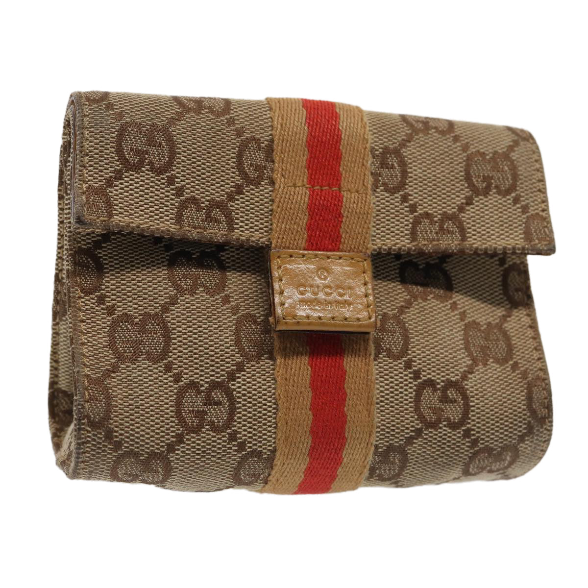 GUCCI GG Canvas Sherry Line Pouch Beige Red Brown 039 1055 2404 87336