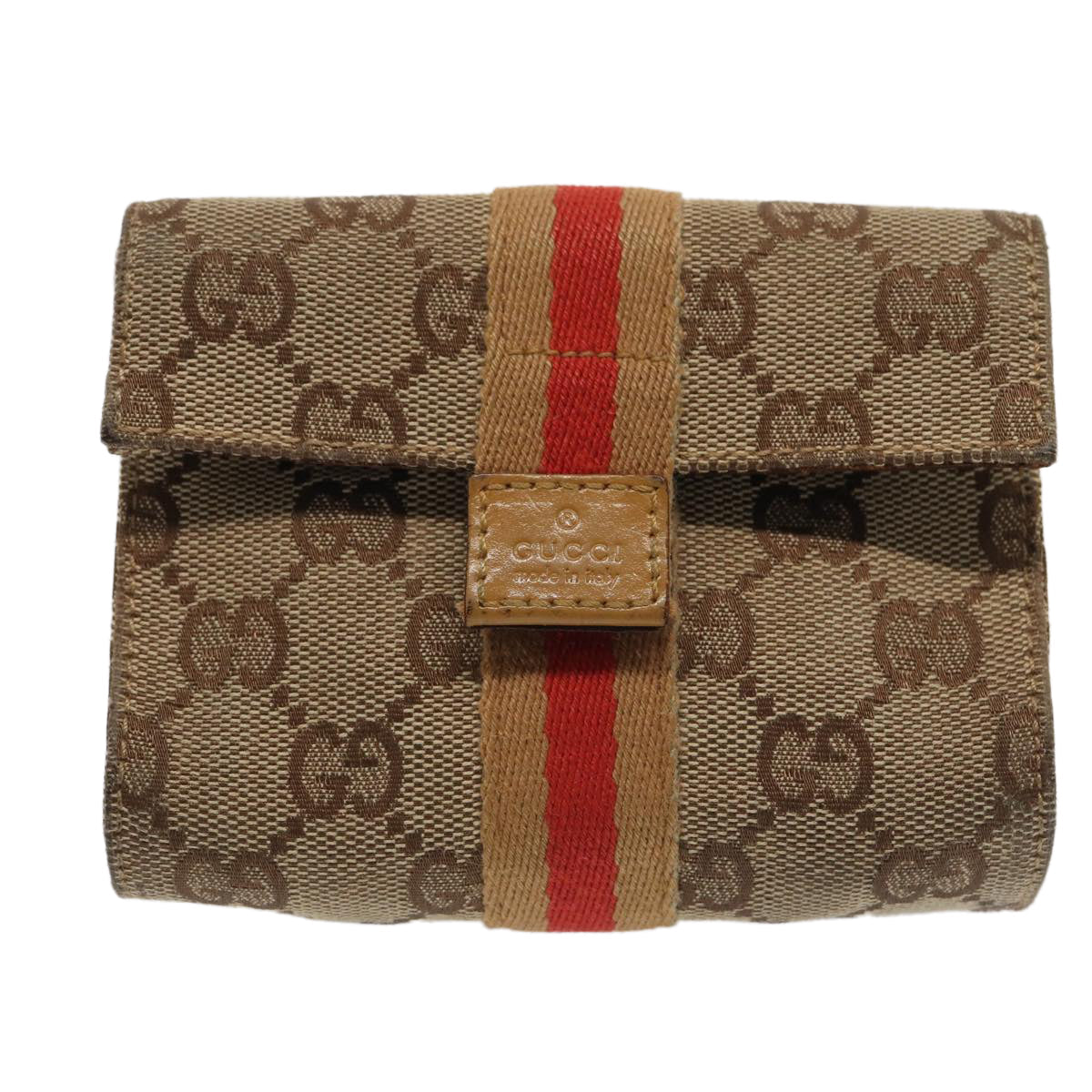 GUCCI GG Canvas Sherry Line Pouch Beige Red Brown 039 1055 2404 87336