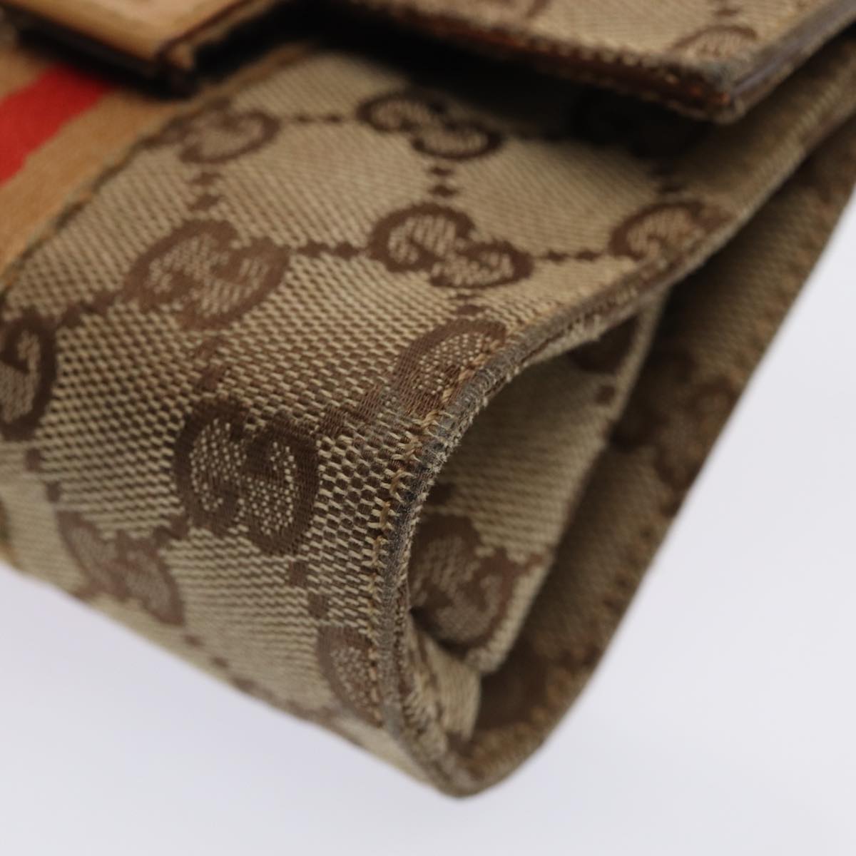GUCCI GG Canvas Sherry Line Pouch Beige Red Brown 039 1055 2404 87336