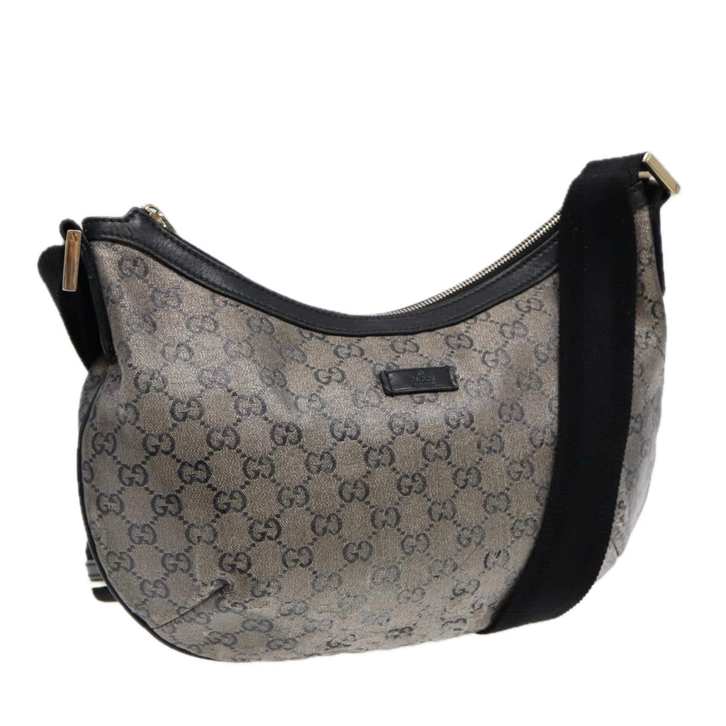 GUCCI GG Crystal Shoulder Bag Coated Canvas Silver Black 181092 87343