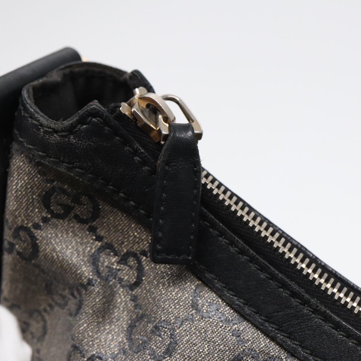 GUCCI GG Crystal Shoulder Bag Coated Canvas Silver Black 181092 87343