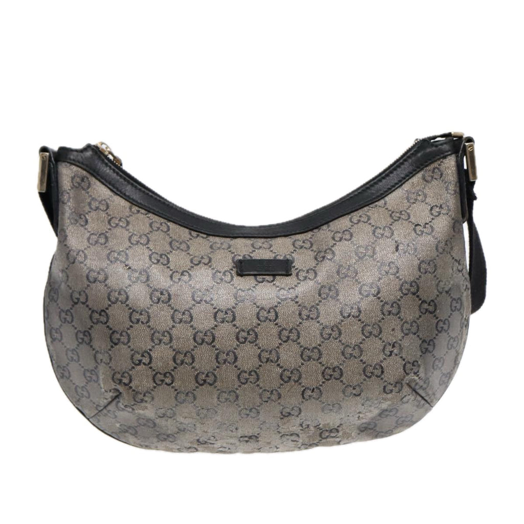GUCCI GG Crystal Shoulder Bag Coated Canvas Silver Black 181092 87343