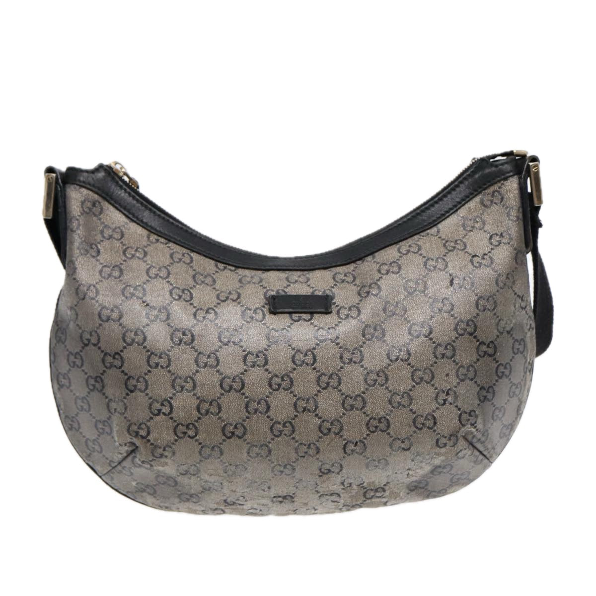 GUCCI GG Crystal Shoulder Bag Coated Canvas Silver Black 181092 87343