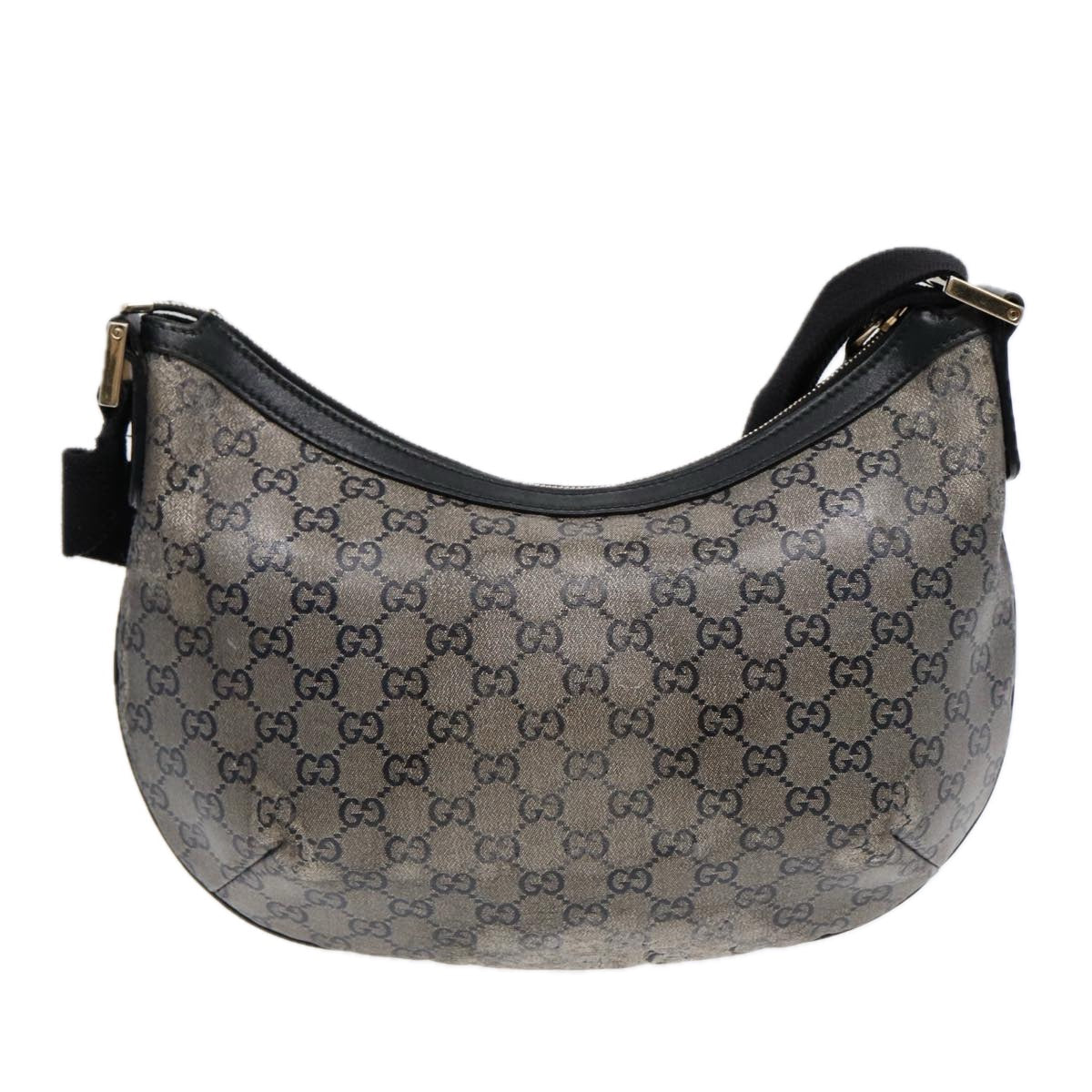 GUCCI GG Crystal Shoulder Bag Coated Canvas Silver Black 181092 87343