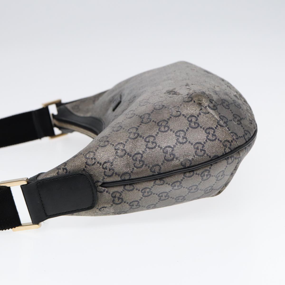 GUCCI GG Crystal Shoulder Bag Coated Canvas Silver Black 181092 87343