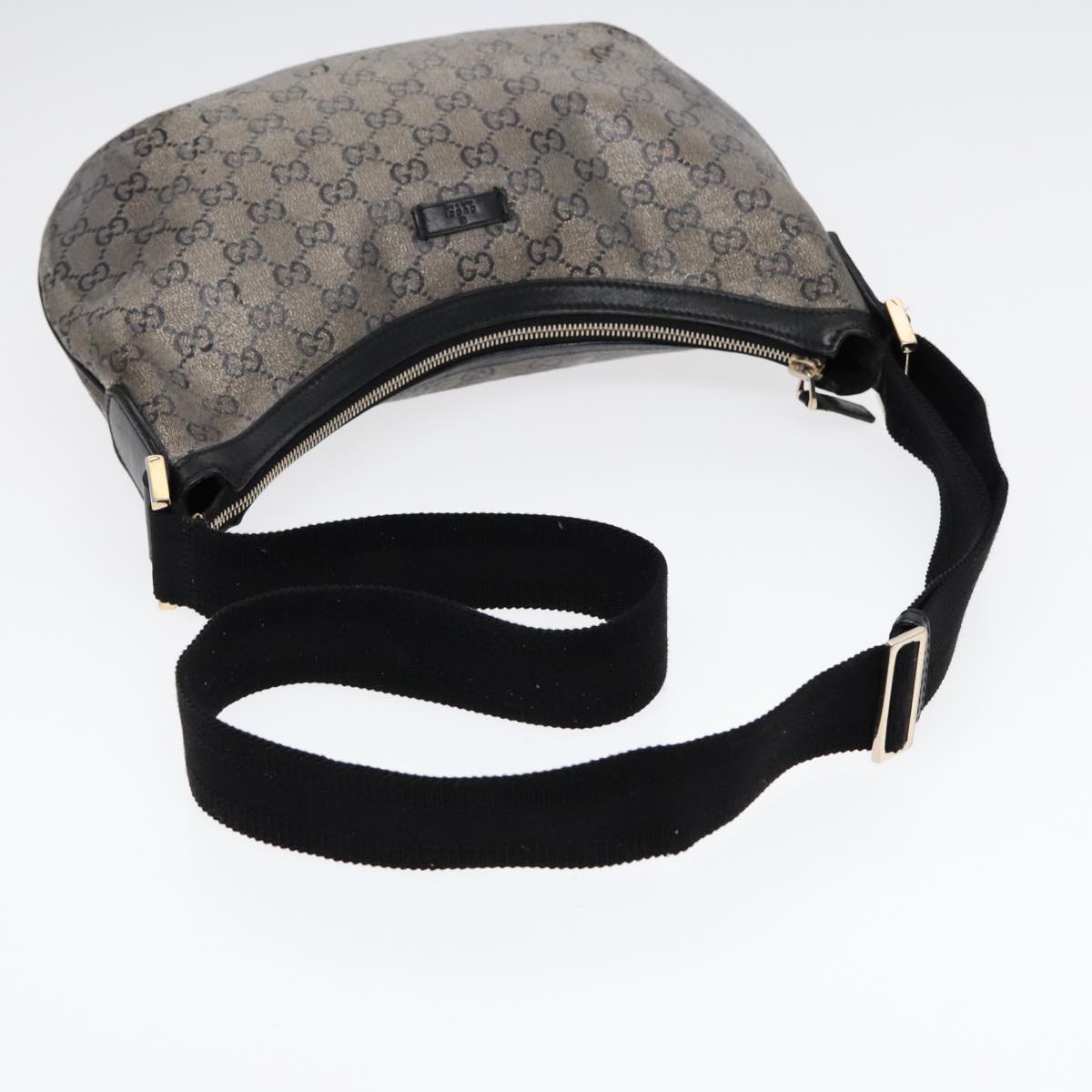 GUCCI GG Crystal Shoulder Bag Coated Canvas Silver Black 181092 87343