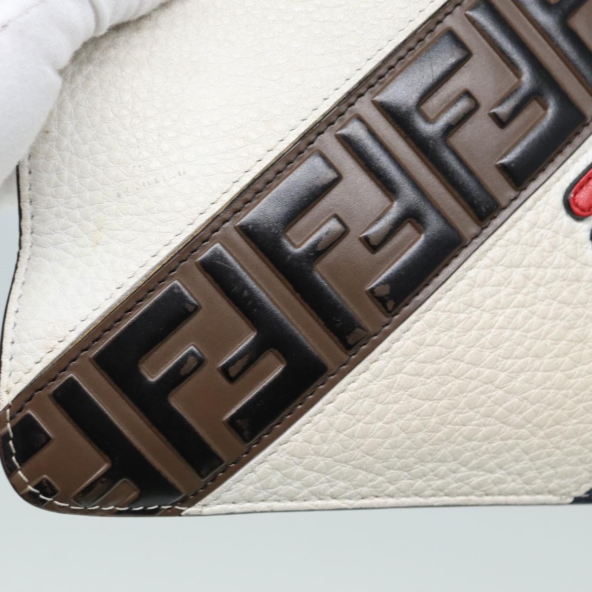 FENDI FILA Collaboration Clutch Bag Leather Beige Gold 87366
