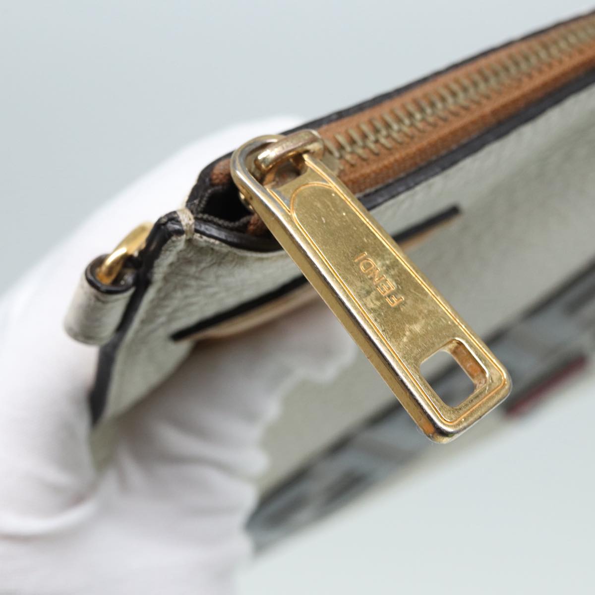 FENDI FILA Collaboration Clutch Bag Leather Beige Gold 87366