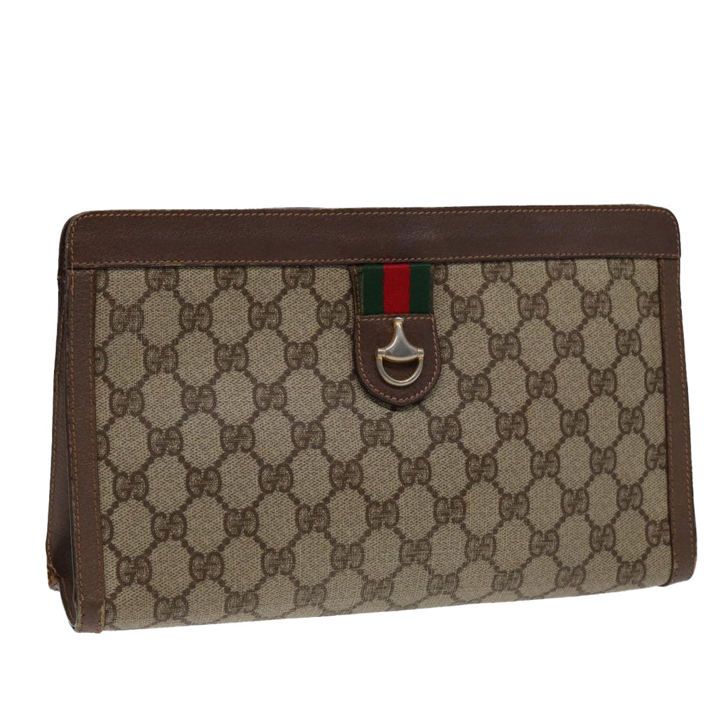 GUCCI GG Supreme Web Sherry Line Clutch Bag PVC Beige Red Green 87385