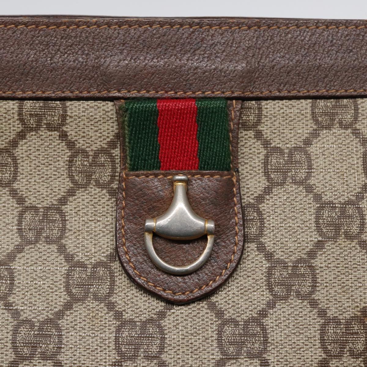 GUCCI GG Supreme Web Sherry Line Clutch Bag PVC Beige Red Green 87385