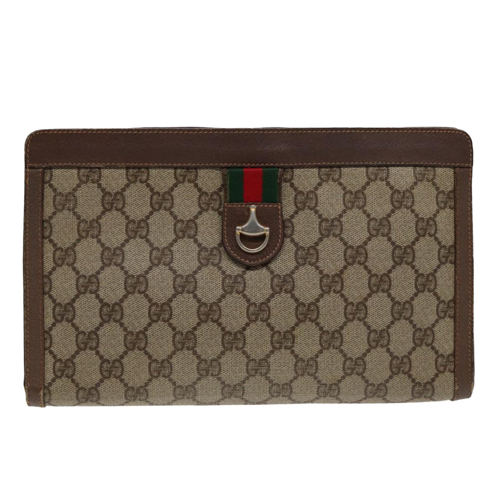GUCCI GG Supreme Web Sherry Line Clutch Bag PVC Beige Red Green 87385