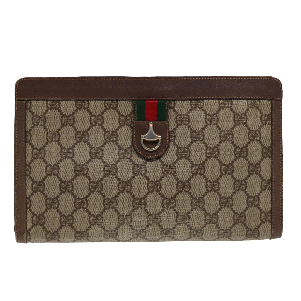 GUCCI GG Supreme Web Sherry Line Clutch Bag PVC Beige Red Green 87385