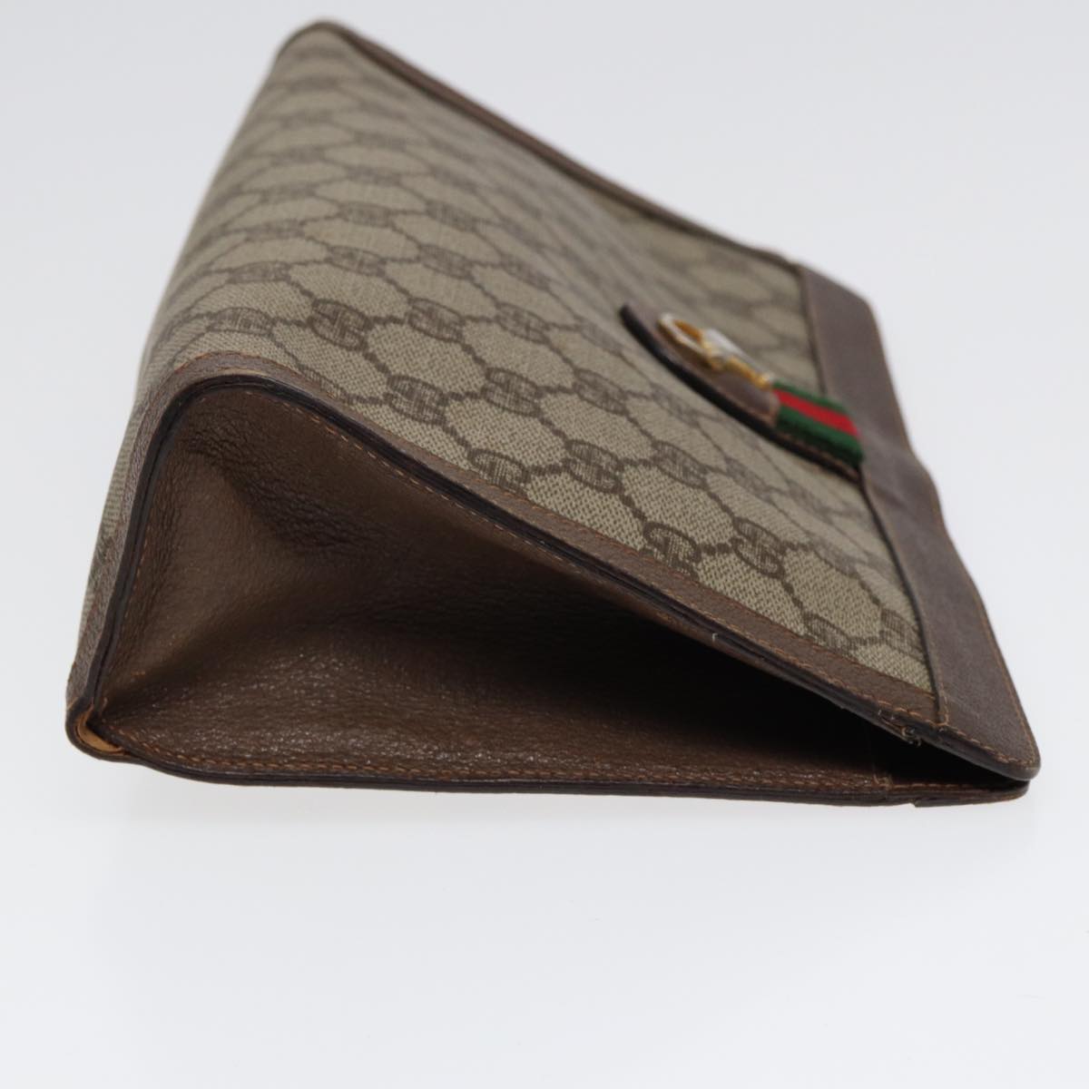 GUCCI GG Supreme Web Sherry Line Clutch Bag PVC Beige Red Green 87385