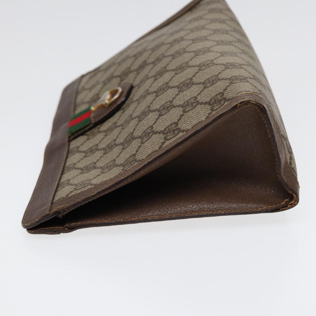GUCCI GG Supreme Web Sherry Line Clutch Bag PVC Beige Red Green 87385