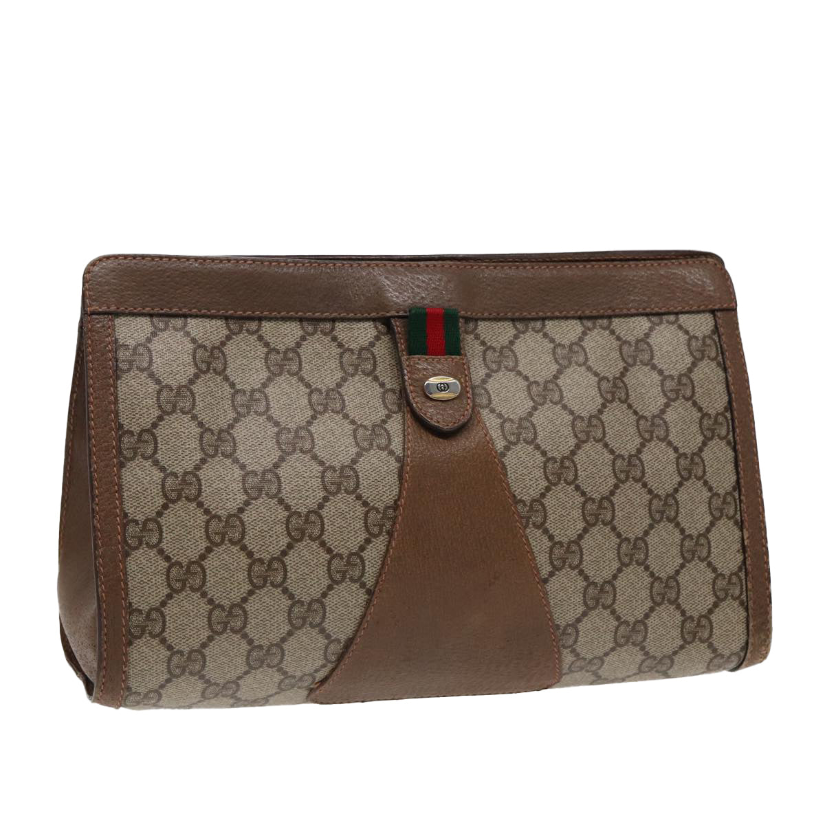 GUCCI GG Supreme Web Sherry Line Clutch Bag PVC Beige Red 89 01 033 87397