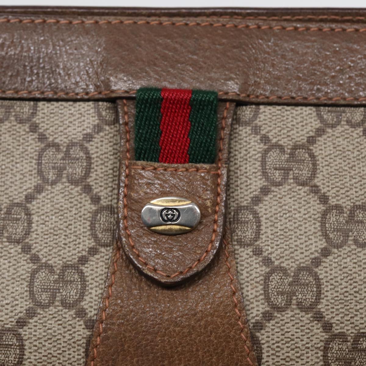 GUCCI GG Supreme Web Sherry Line Clutch Bag PVC Beige Red 89 01 033 87397