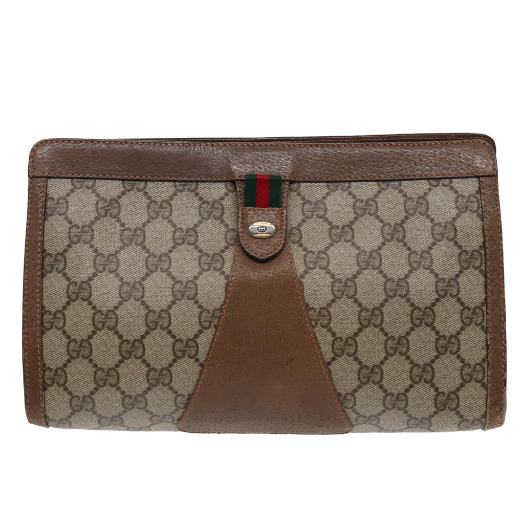 GUCCI GG Supreme Web Sherry Line Clutch Bag PVC Beige Red 89 01 033 87397