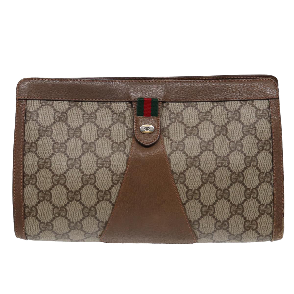 GUCCI GG Supreme Web Sherry Line Clutch Bag PVC Beige Red 89 01 033 87397