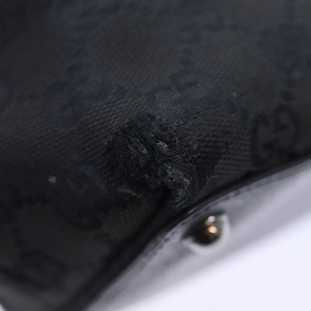 GUCCI GG Canvas Hand Bag Black Silver 120844 87404