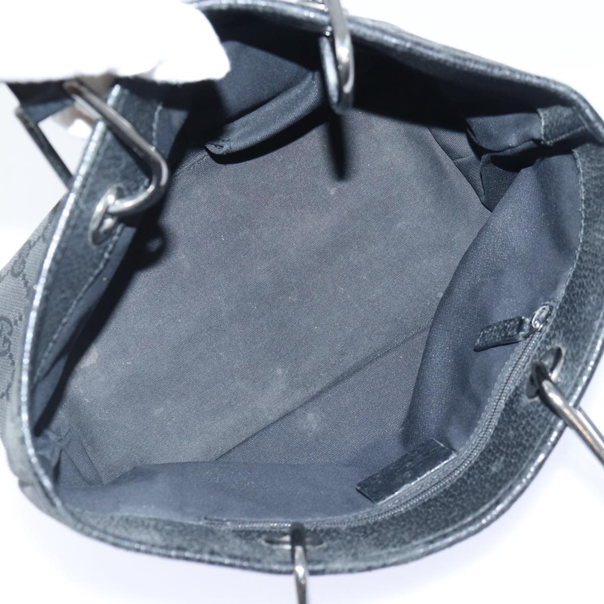 GUCCI GG Canvas Hand Bag Black Silver 120844 87404