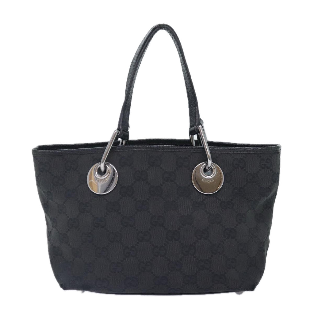 GUCCI GG Canvas Hand Bag Black Silver 120844 87404