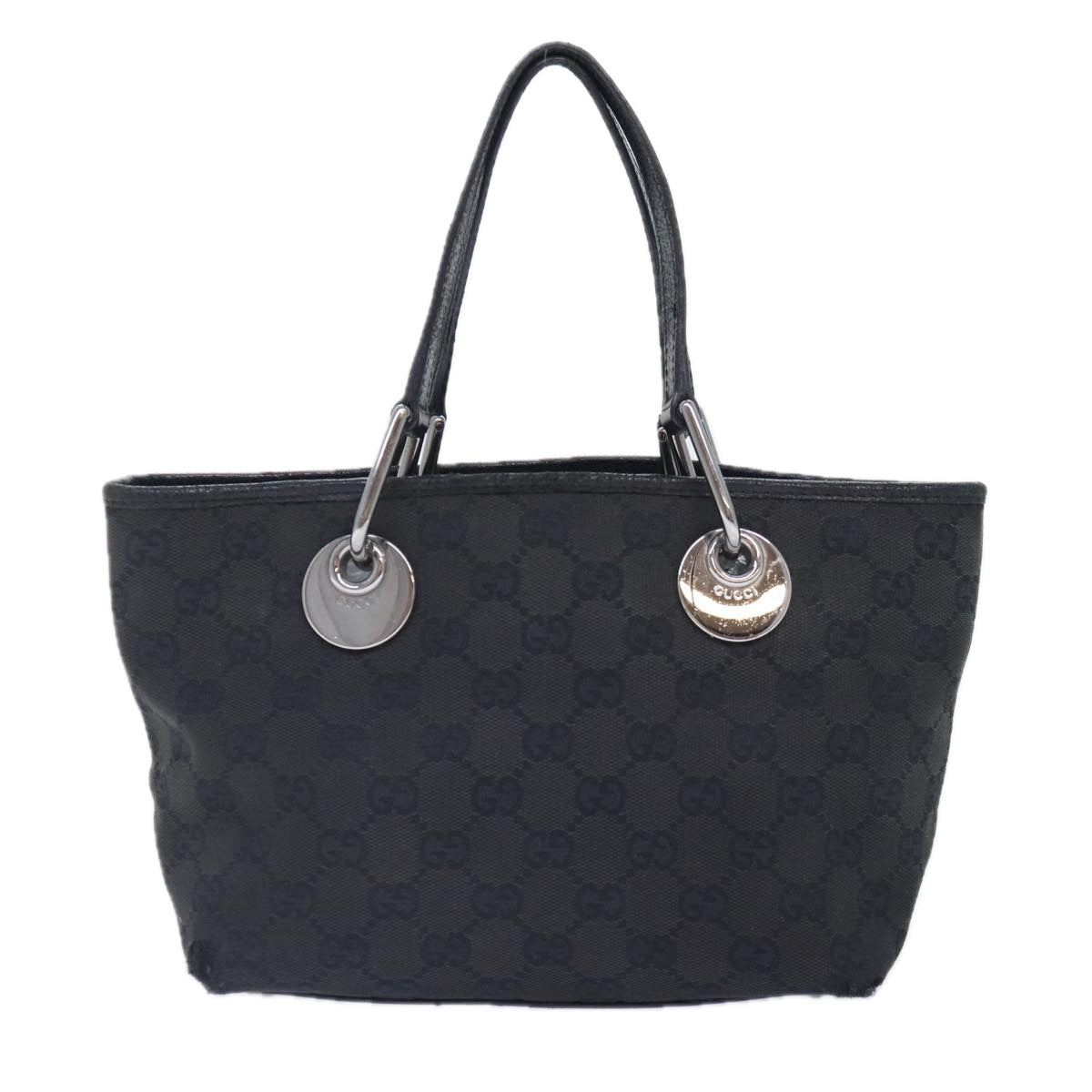 GUCCI GG Canvas Hand Bag Black Silver 120844 87404