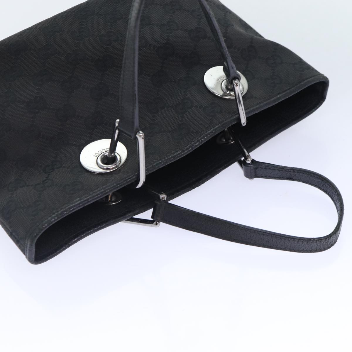 GUCCI GG Canvas Hand Bag Black Silver 120844 87404