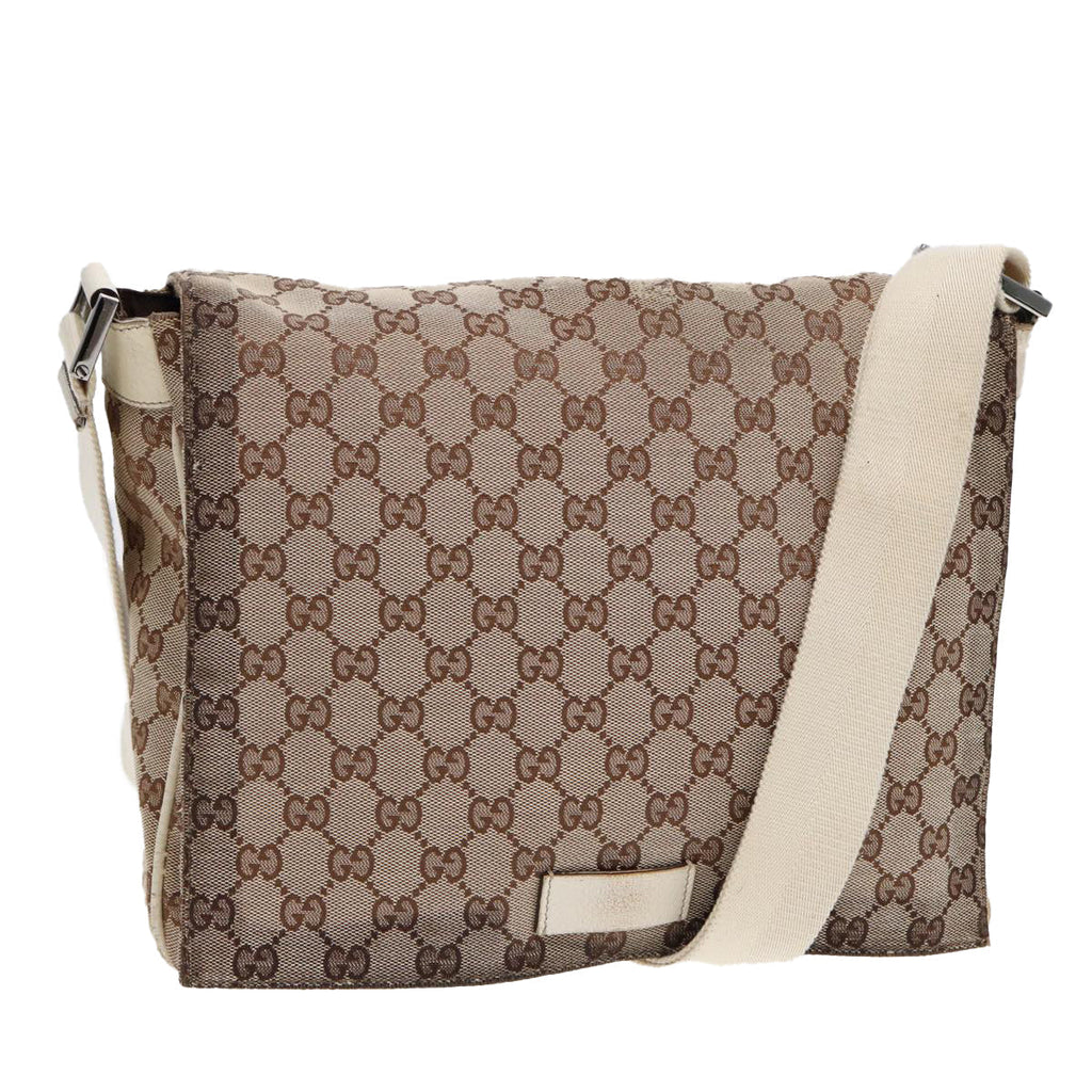 GUCCI GG Canvas Shoulder Bag Beige Silver 146236 87424