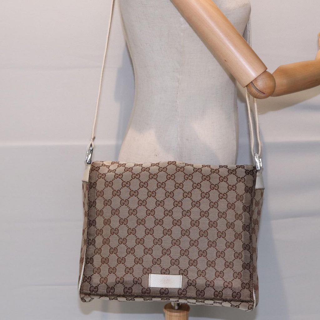 GUCCI GG Canvas Shoulder Bag Beige Silver 146236 87424