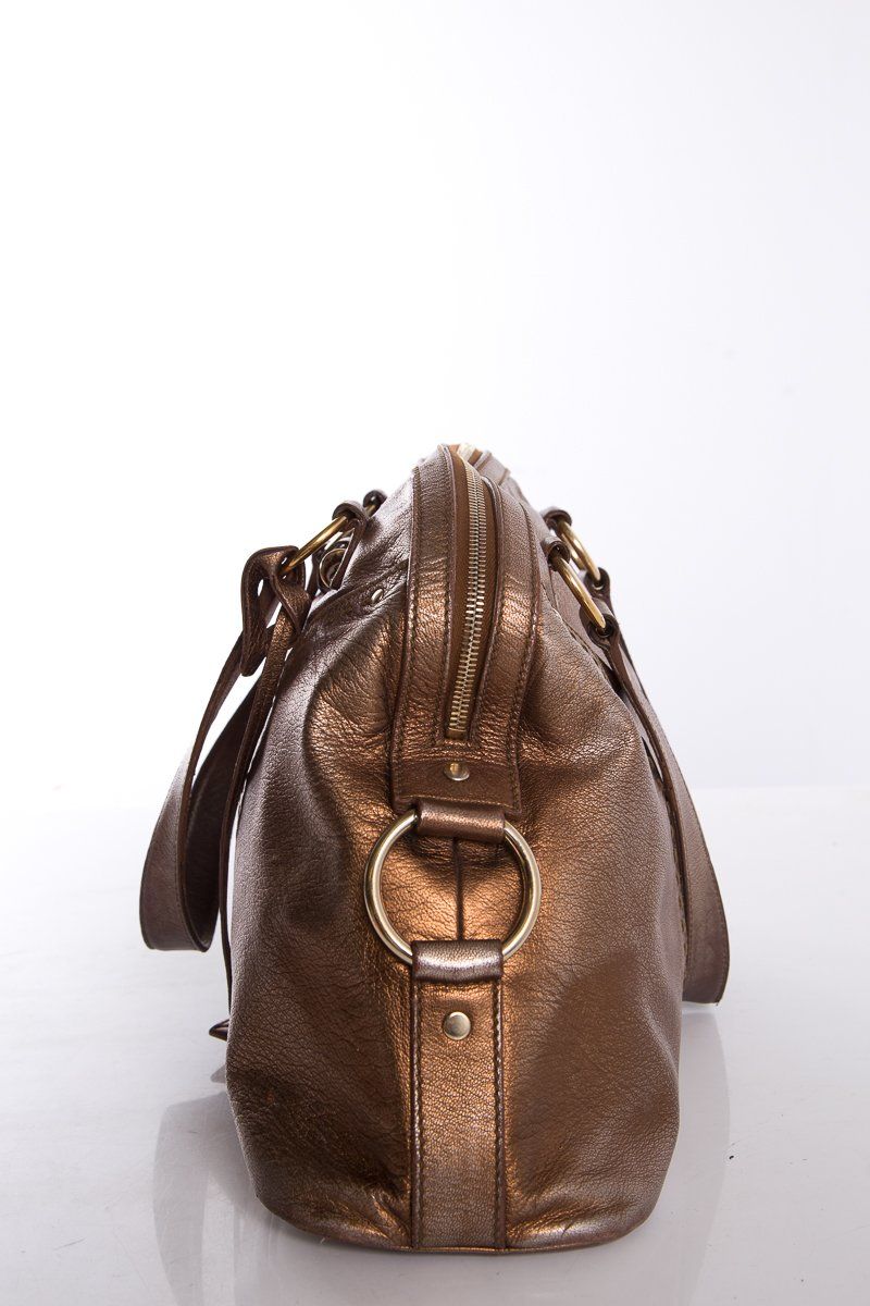 Saint Laurent Bronze Leather Dual Handle Bag