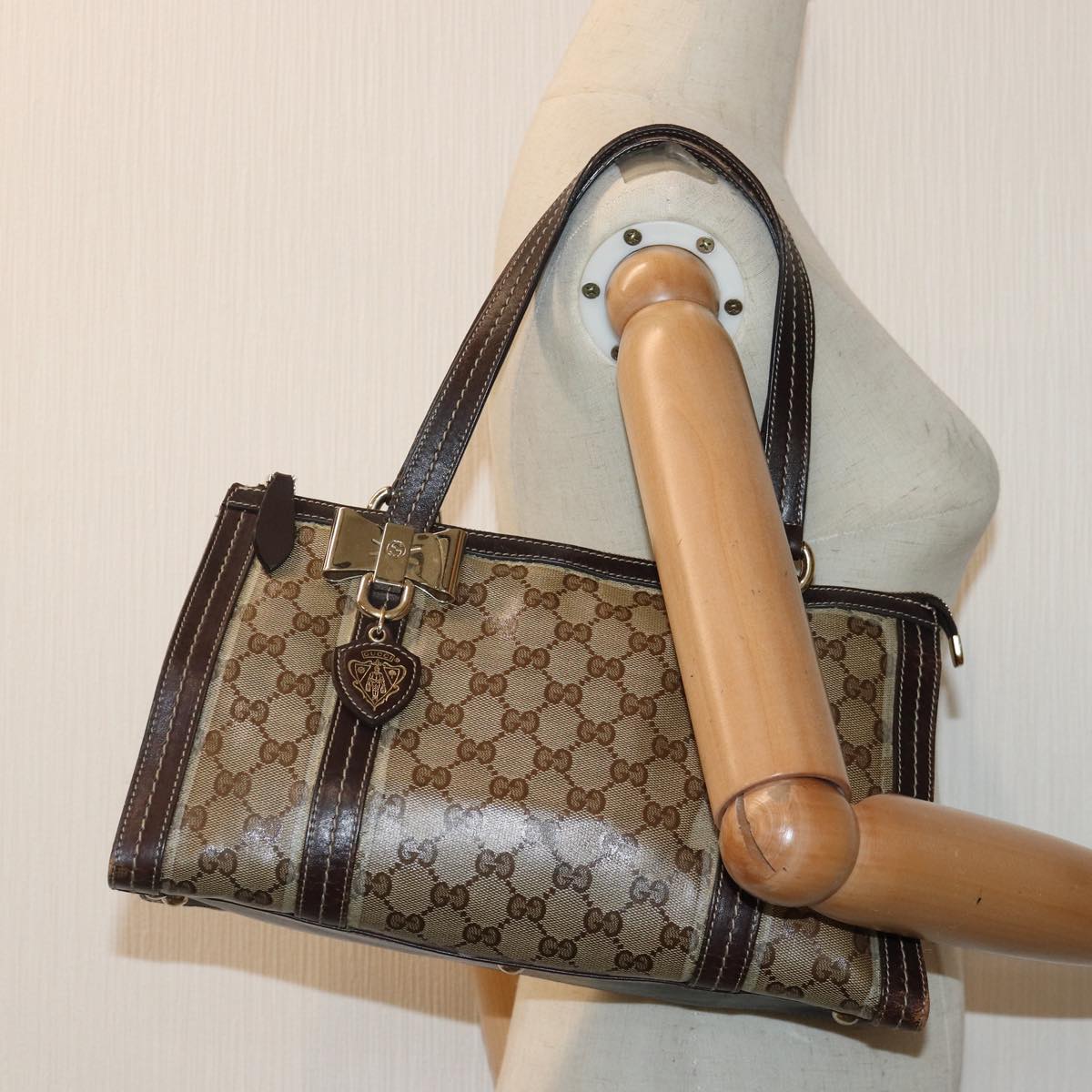 GUCCI GG Canvas Hand Bag Coated Canvas Beige 87619