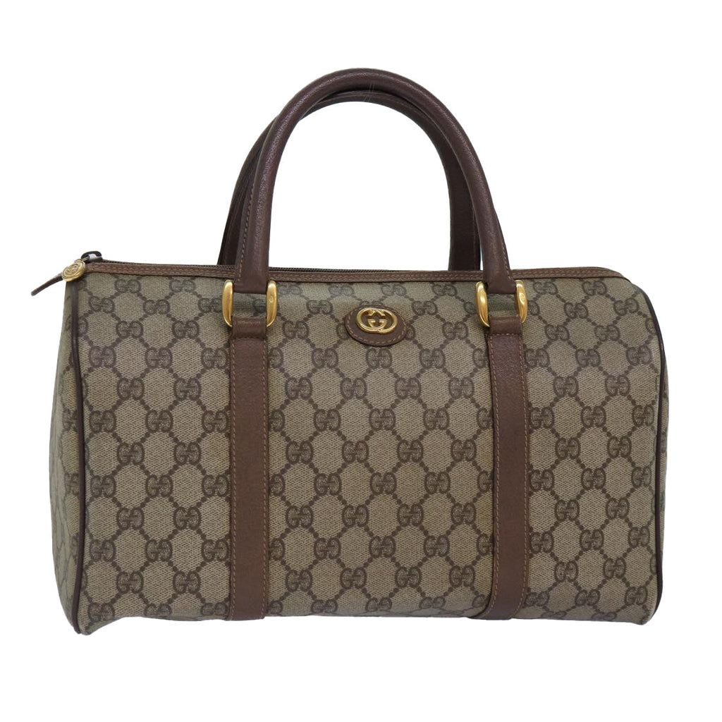 GUCCI GG Canvas Boston Bag PVC Leather Beige 87620