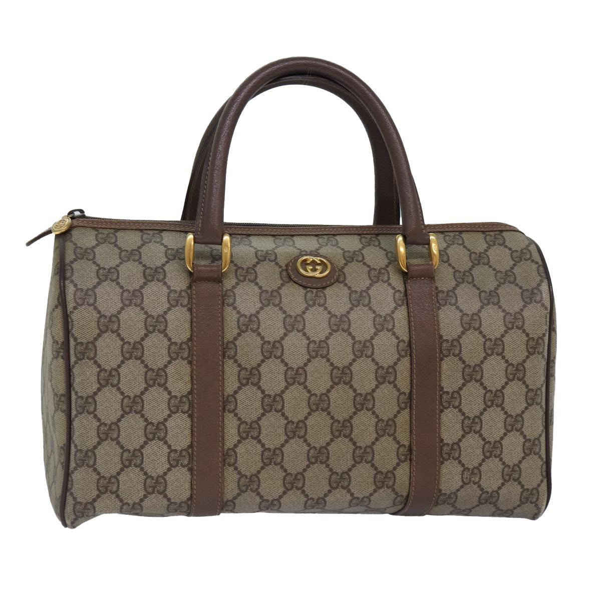 GUCCI GG Canvas Boston Bag PVC Leather Beige 87620