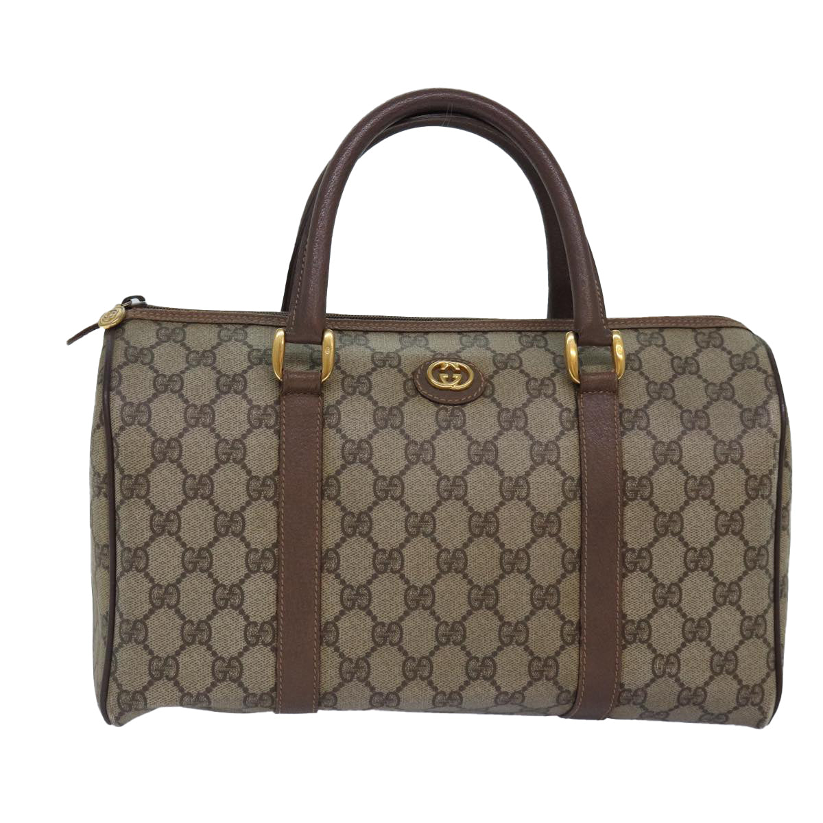 GUCCI GG Canvas Boston Bag PVC Leather Beige 87620