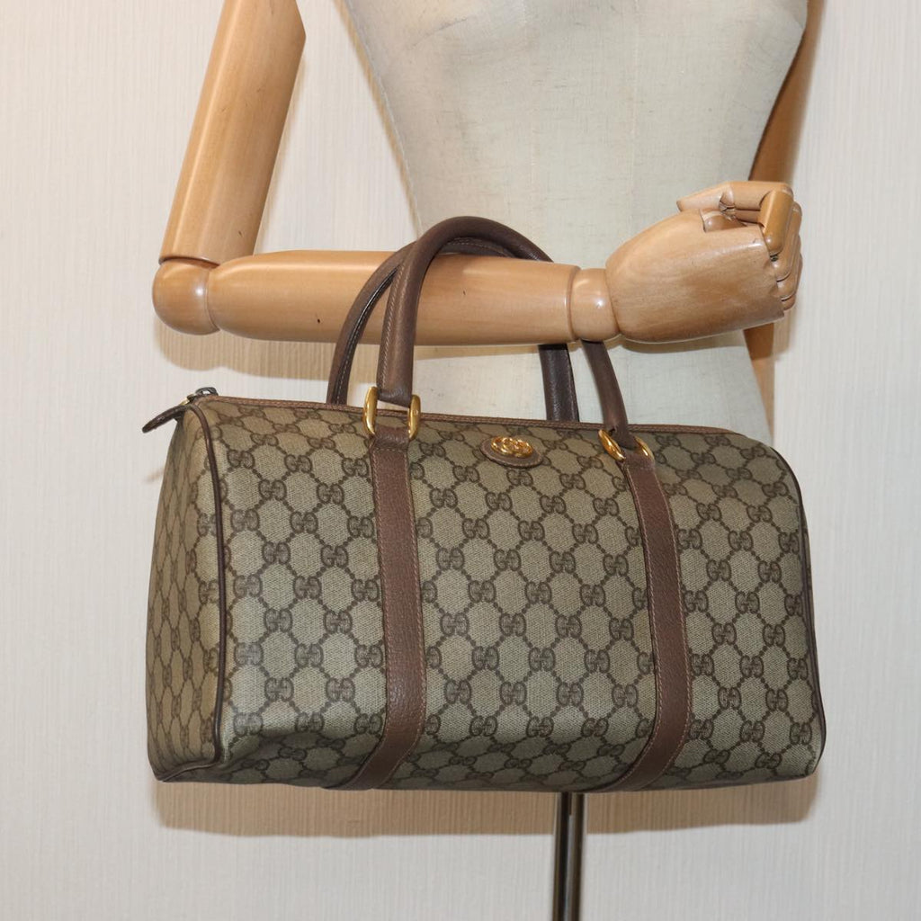GUCCI GG Canvas Boston Bag PVC Leather Beige 87620
