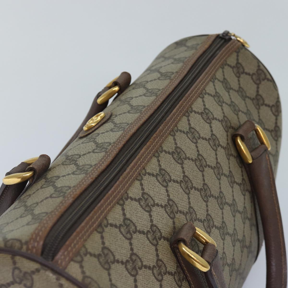 GUCCI GG Canvas Boston Bag PVC Leather Beige 87620