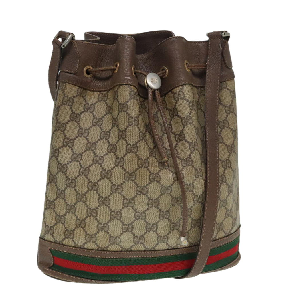 GUCCI GG Supreme Web Sherry Line Shoulder Bag PVC Beige gold 87621
