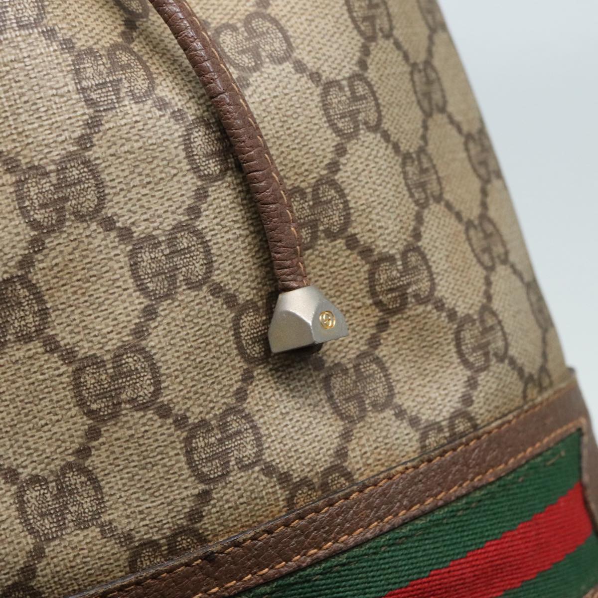 GUCCI GG Supreme Web Sherry Line Shoulder Bag PVC Beige gold 87621