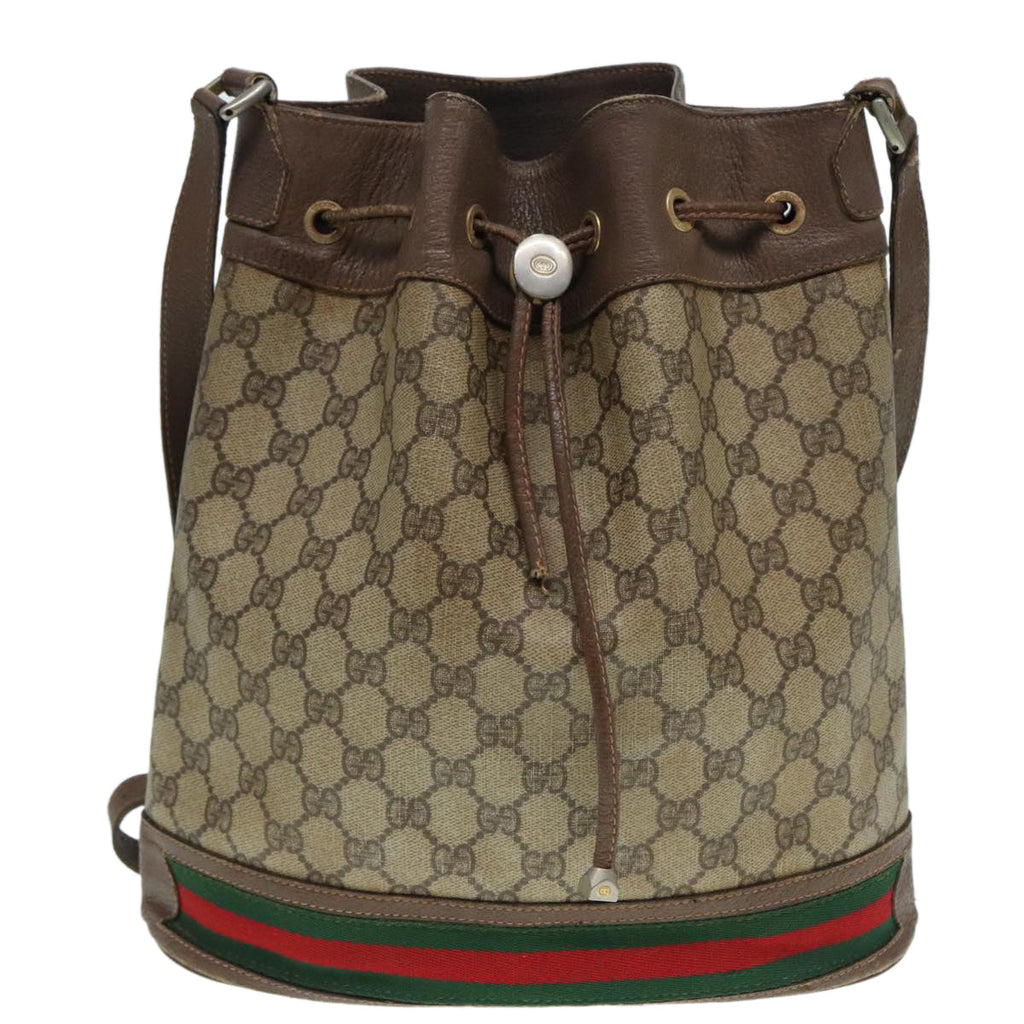 GUCCI GG Supreme Web Sherry Line Shoulder Bag PVC Beige gold 87621