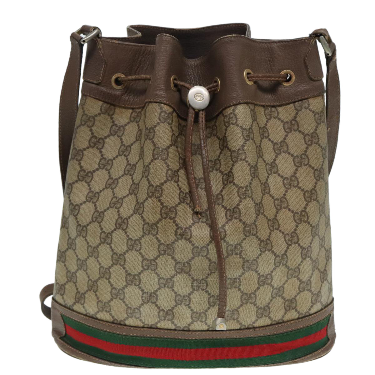 GUCCI GG Supreme Web Sherry Line Shoulder Bag PVC Beige gold 87621