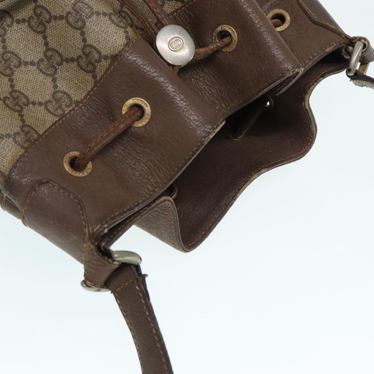 GUCCI GG Supreme Web Sherry Line Shoulder Bag PVC Beige gold 87621