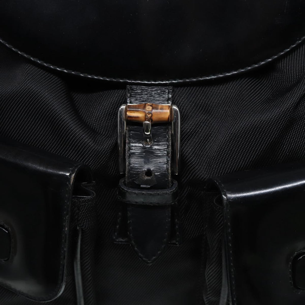 GUCCI Bamboo Backpack Canvas patent leather Black Silver 87626