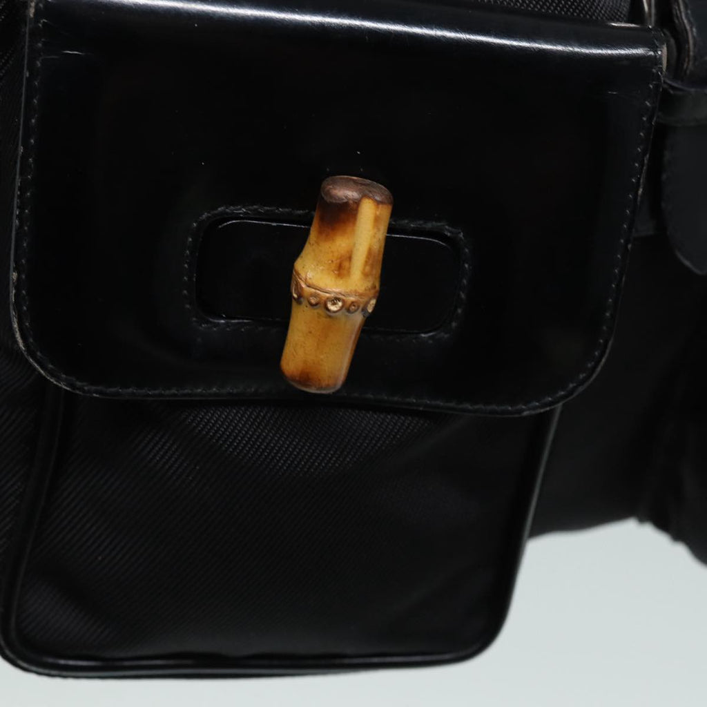 GUCCI Bamboo Backpack Canvas patent leather Black Silver 87626