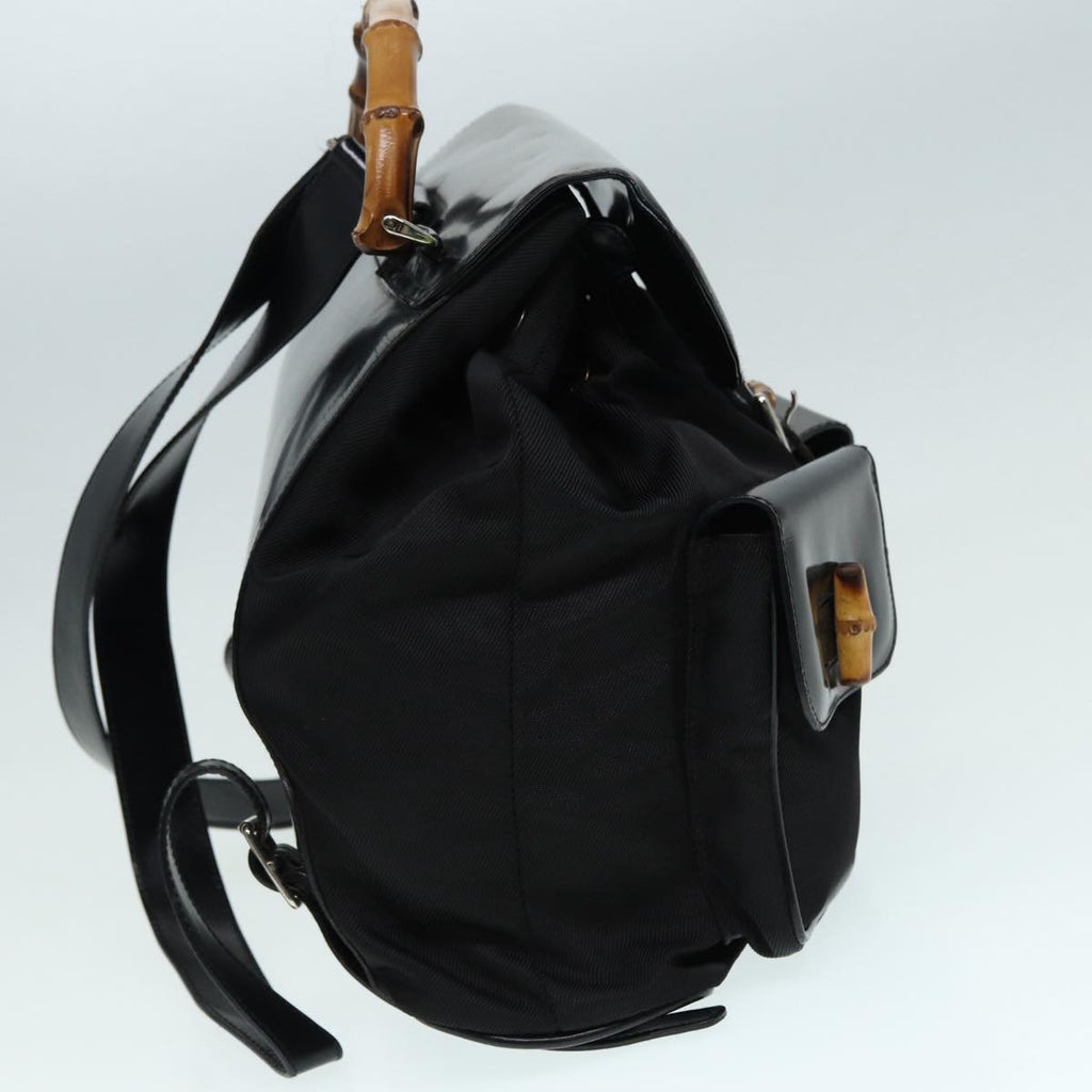 GUCCI Bamboo Backpack Canvas patent leather Black Silver 87626