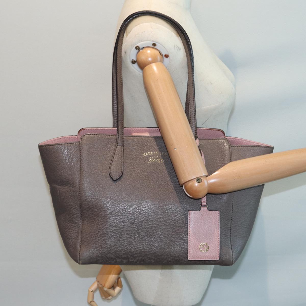 GUCCI Tote Bag Leather Gray Gold 354408 87628