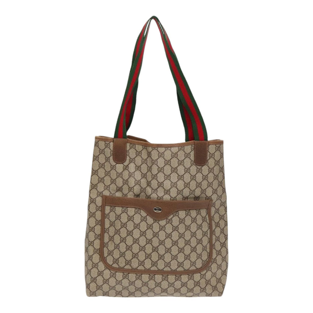 GUCCI GG Supreme Web Sherry Line Tote Bag PVC Beige Red 40 02 003 87629